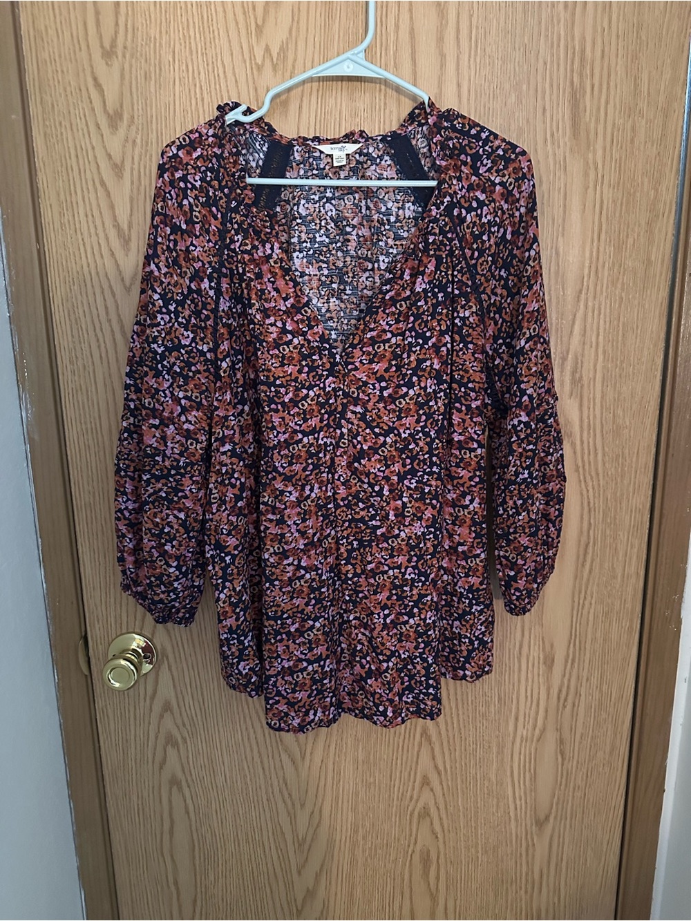 Terra & Sky Rust and Pink Floral V-Neck Tunic